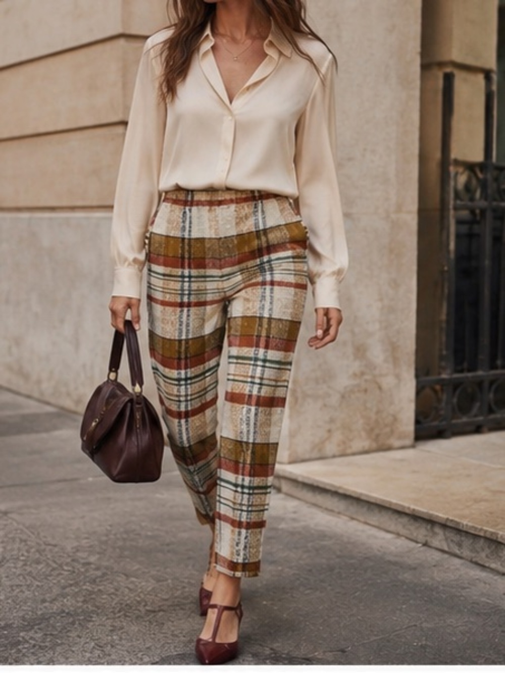 Sézane Ross Trousers Texan Jacquard High Waist Straight Leg Pants FR 34 US 2